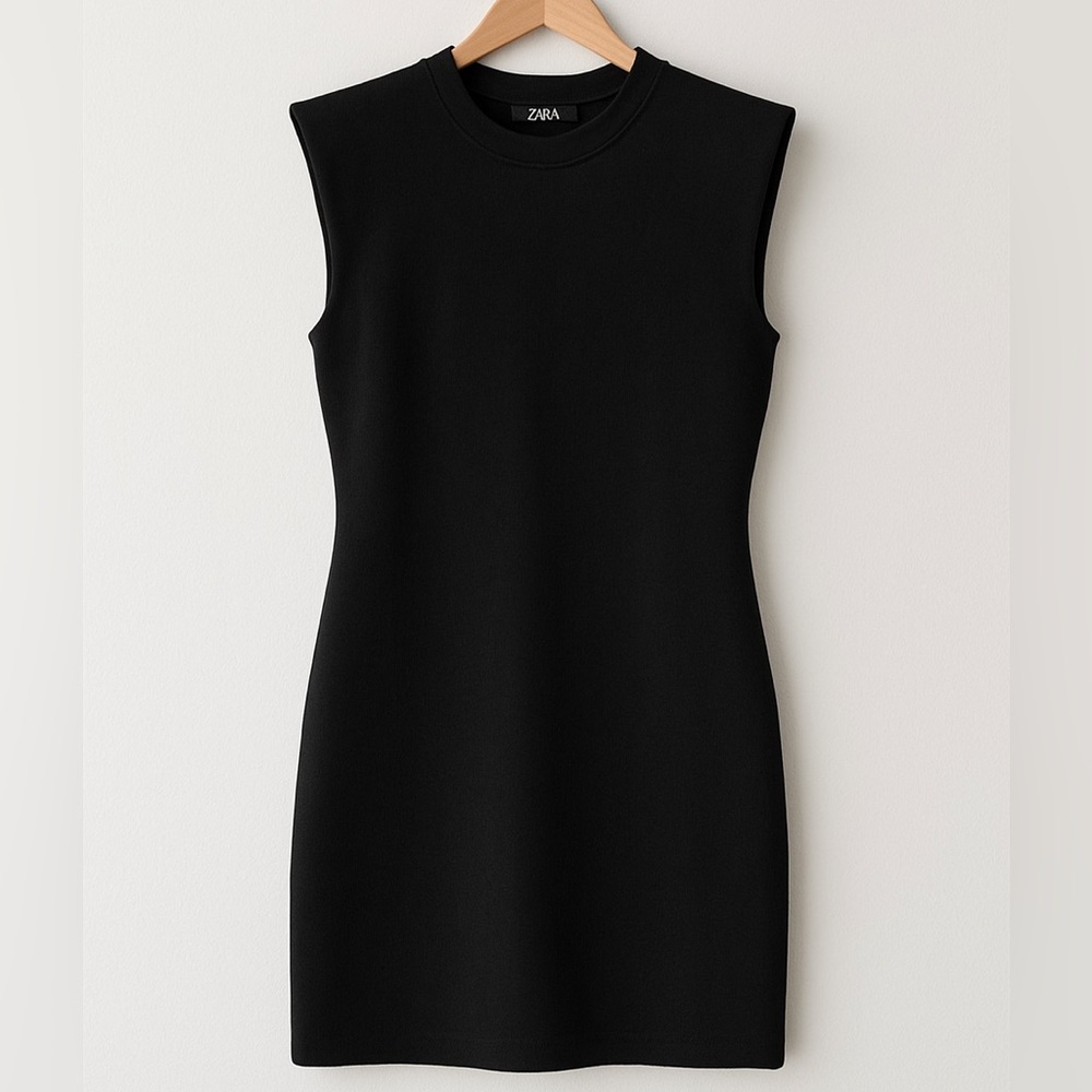 ZARA Black Sleeveless Tank Dress | Soft Shoulder Pads | Round Neck | Size M